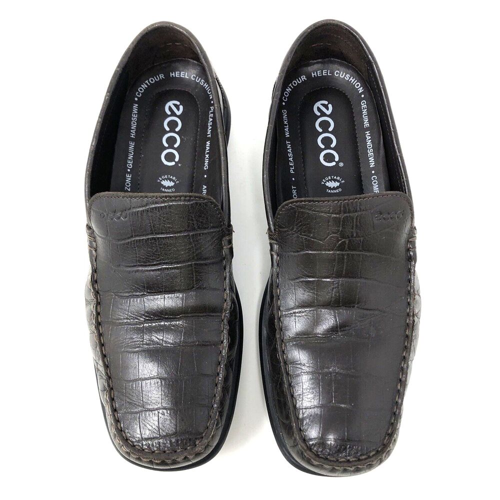 Ecco Leather Croc Embossed Driving Loafers Mens Sz 7.5 Euro 41 Preppy Ivy League